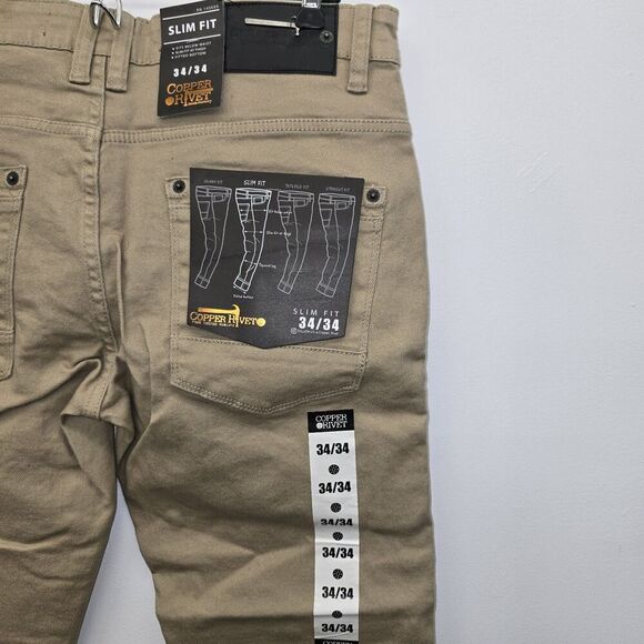 Copper Rivet Khaki Distressed Slim Fit Men's Ripped Jeans Size 34 x 34 (C26) - Picture 8 of 9